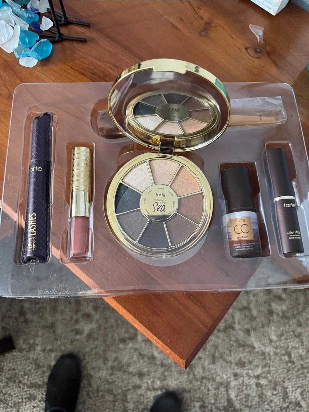 tarte Sea Eyeshadow & Face Set — Cream, Taupe, Pink, Charcoal.